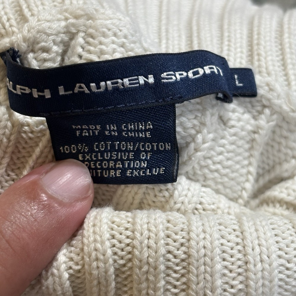 Vintage Ralph Lauren Sport Cable Knit Turtleneck Sweater Cream White Size Small - Picture 7 of 7